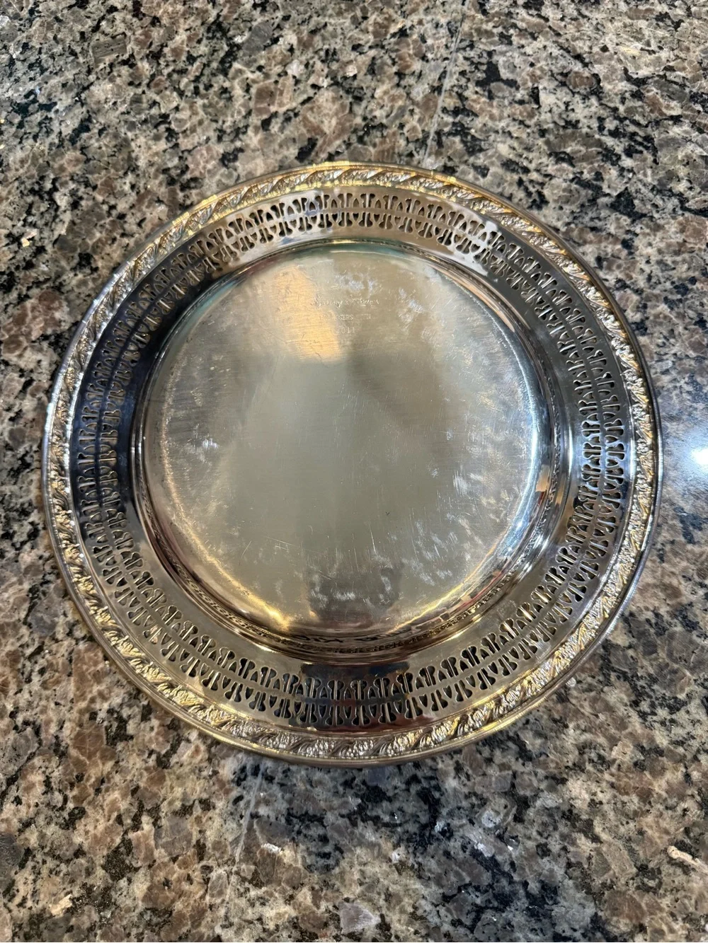 WM Rogers & Son Silver Plated 10.25” Round Serving Tray Platter Spring Flower